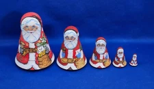 Set 5 Matryoshka Russian Nesting Dolls Santa Claus Teddy Bear Xmas Tree Handmade