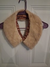Vintage Mink Fur Collar Stole Scarf Cream 20 X 5 With Clips