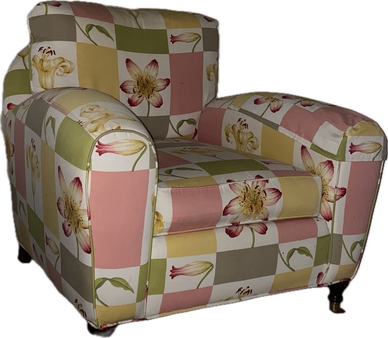 Multicolor Floral Upholstered Accent Chair with Arms, Padded Seat, Indoor
