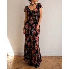 90s/Y2K Vintage Nostalgia Floral Maxi Dress Whimsigoth Romantic Soft Grunge-M