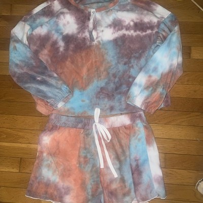 Women s BTFBM 2pc Set, Tye-Die Long Sleeve Shirt & Shorts, Sz XL, Soft Fleece