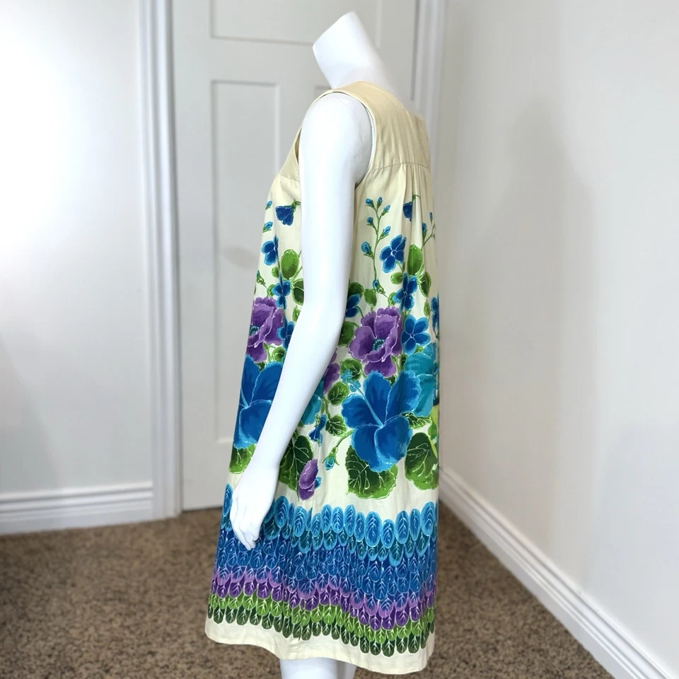 Винтажный 60-х UI-MAIKAI гавайский мини-платье M цветочный гибискус свадьбы Muumuu - Изображение 3 из 4