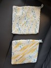 New 2 Matching Hand Crocheted Pot Holder Hot Pads Double Thick BLUE YELLOW WHITE — photo 5