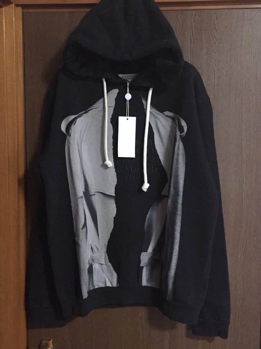 Felpa con cappuccio nera 50 nuova Maison Margiela Destroy trench coat stampata 19AW