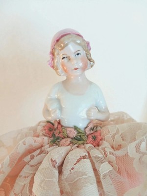 Vintage German Girl Half Doll 5709 Pink Hat