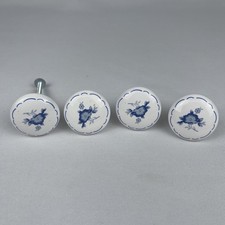Set of  4 Vintage Blue Flower Floral White Po...