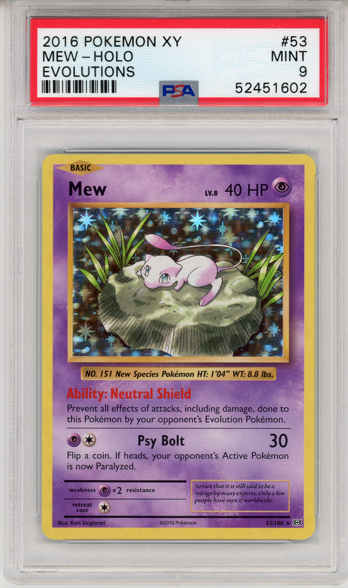 2016 POKEMON XY MEW - HOLO EVOLUTIONS - PSA 9 - #53 53/108 GENUINE