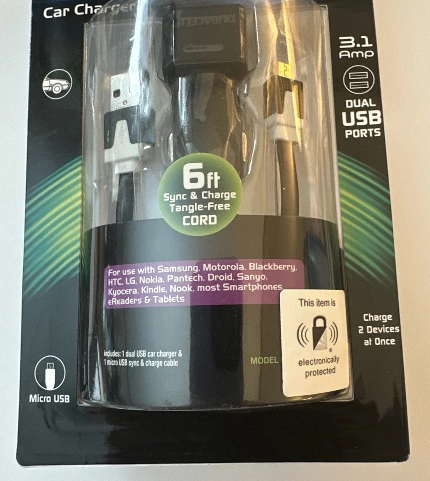 Duracell Sync & Charge Cable With Car Charger Black Pro-198 NEW - Image 2 of 4
