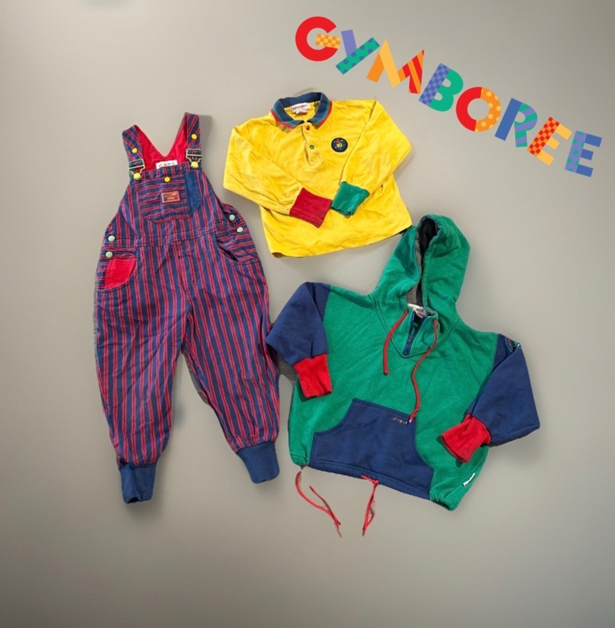 Vintage 80's Rainbow Tag Gymboree Toddler Overalls Polo Hoodie