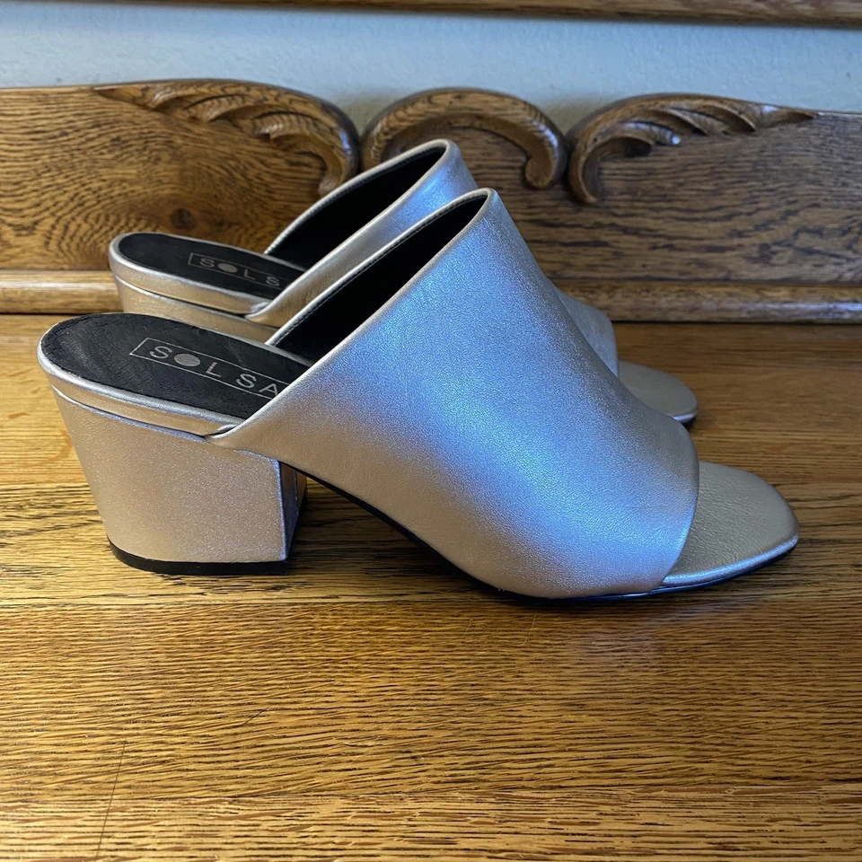 Sol Sana Mujer Plateado Metálico Lenny Mule Talla 39/US 8 Bloque Tacón Punta Abierta Foto 3 de 4
