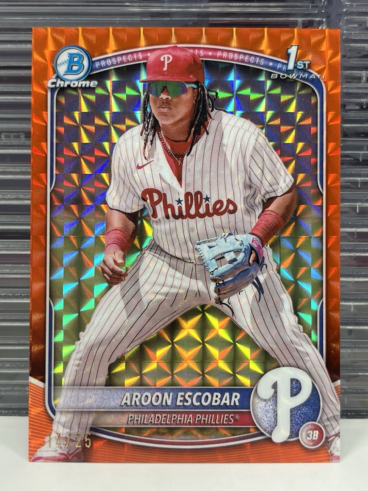2025 Bowman #BCP-65 Aroon Escobar 1st Bowman Chrome Orange Geometric Ref./25