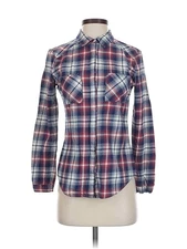 Olive and Oak Women Blue Long Sleeve Button-Down Shirt XS