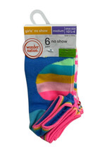 Wonder Nation Girls Colorful 6 pk No Show Socks Kids 10.5-4