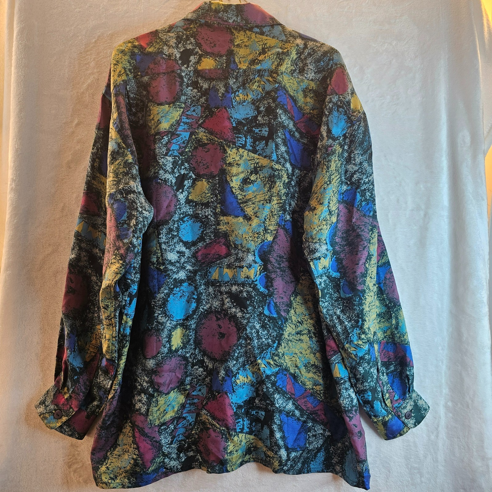 Basic Elements Abstract Shirt 100% Silk Size M Co… - image 2