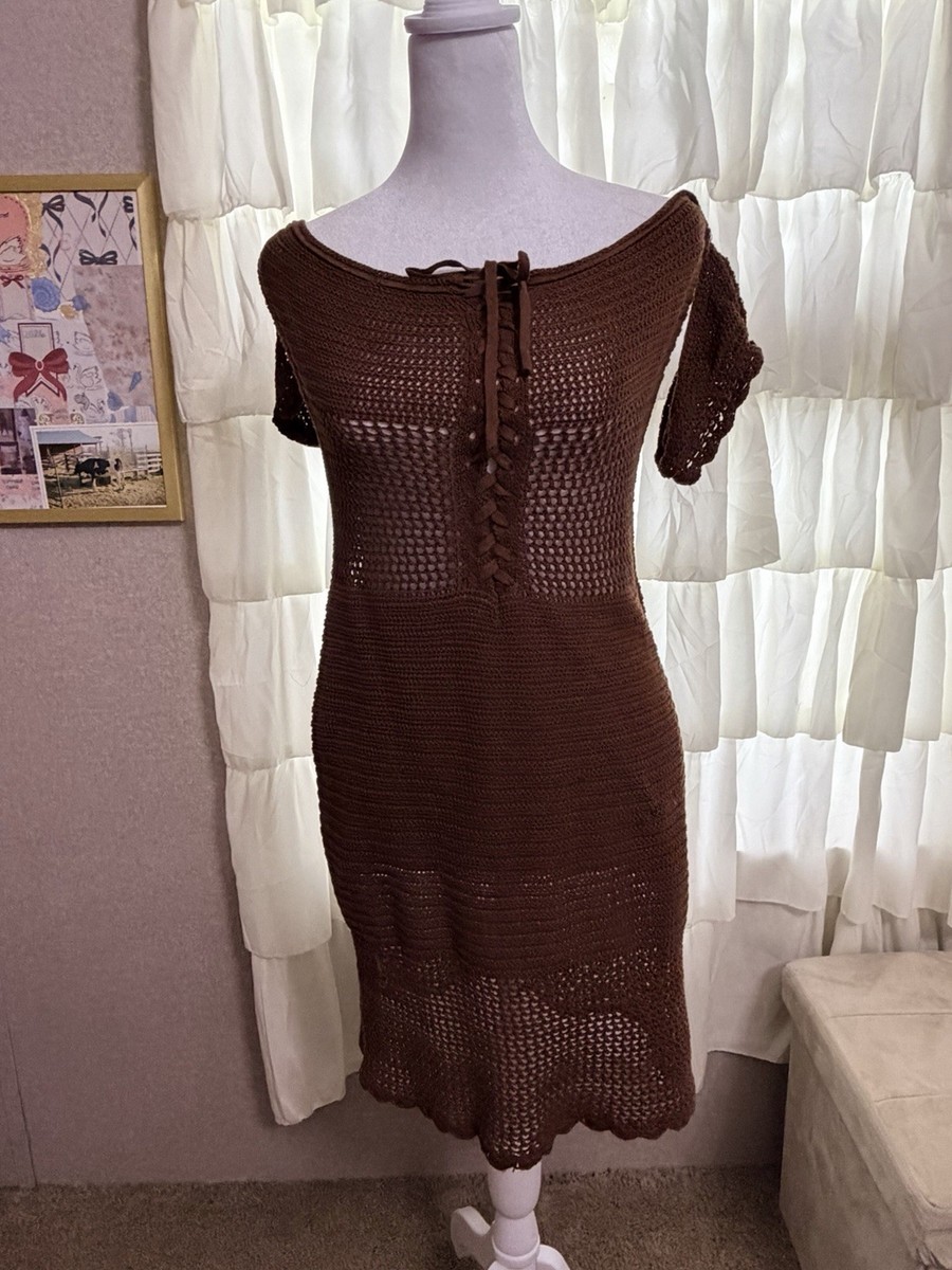 Fashion Nova Women's XL Brown Off Shoulder Crochet Solid Mini Short Dress |  eBay