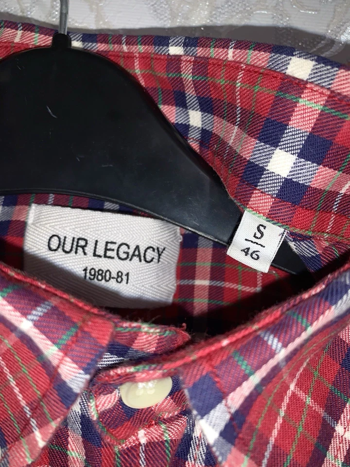 Our Legacy 1980-81 Cotton Shirt Red Tartan Plaid Button Down Men’s Size S - Image 4 of 4