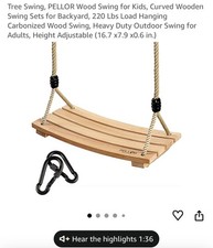 Wood Tree Swing Seat, Indoor Outdoor Rope Wooden Swing Set for Children Adult...