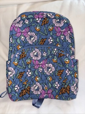Vera Bradley Butterfly Print Campus Backpack light blue quilted Bag Laptop