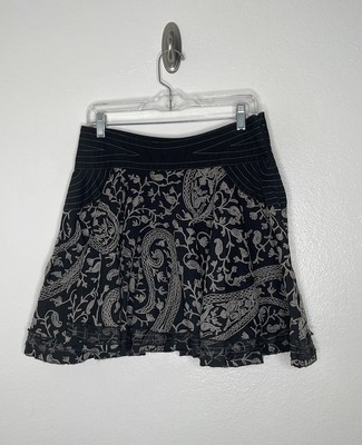 ARTKA Black Gray Embroidered Cotton Full Skater Mini Skirt Size XL / Medium