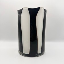 Murano Vintage Art Glass Black White Vertical Stripe Vase Hand Blown 7" Tall MCM