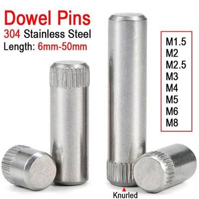 304 Stainless Steel Dowel Pins Rod With Knurled Head M1.5 M2 M2.5 M3 M4 M5 M6 M8