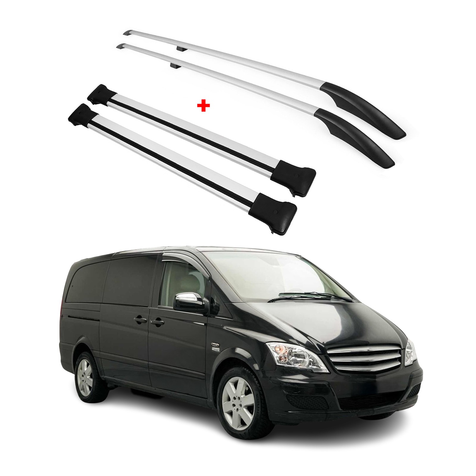 Barres de toit alu gris pour Mercedes Vito W639 fixation toit origine L1