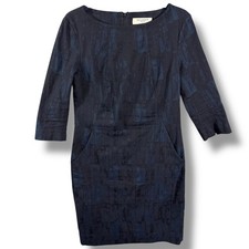 MM LaFleur Etsuko Brushed Jacquard Abstract Print Navy Sheath Dress Size 8