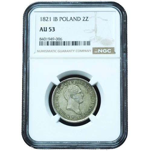 1821 IB Poland 2 Zlotych AU53 NGC Alexander I - Very Scarce Issue