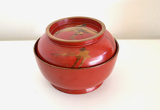 Vintage Japanese Lacquered Bowl with Lid for Miso Soup or Rice Handmade c.1950