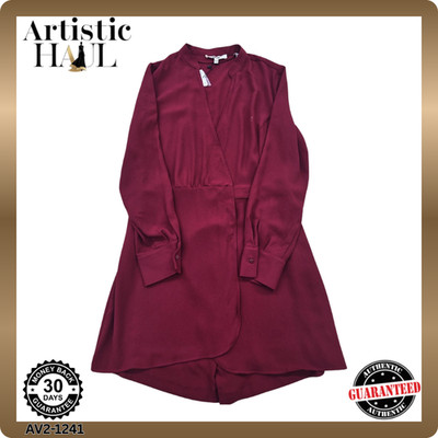 Koton Women's Burgundy Wrap Wide Leg Jumpsuit Size 40 Long Sleeve