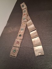 MID-CENTURY Filigree Metal Link Belt with SEMI-PRECIOUS Agate Stones  29in.    