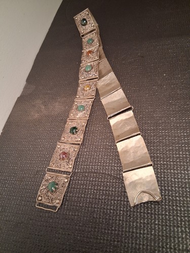 MID-CENTURY Filigree Metal Link Belt with SEMI-PRECIOUS Agate Stones ( 29in. )‼️