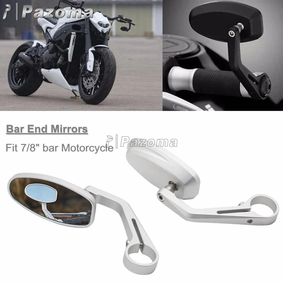 Cafe Racer Style Motorcycle 7/8" Handlebar End Rear View Side Mirrors Universal - Image 2 of 4