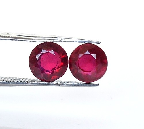 7 mm Natural Ruby Round Cut Pair 4.14 CTS Mozambique Loose Gemstones GF - Picture 5 of 8