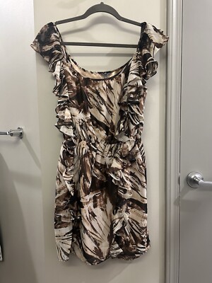charlotte russe short dresses Charlotte Russe Mini Ruffle Dress Womens Small Sleeveless Abstract Brown