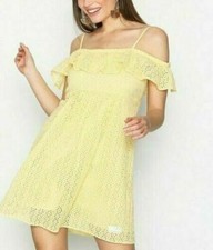 Odd Molly Anthropologie See Me Mini Dress Eyelet Cold Shoulder Yellow M-2 202935