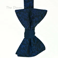 APT. 9 MEN'S Pre-Tied BLACK & BLUE Print BOW TIE Clara Contrast STRIPE & LEAF