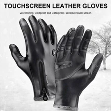 Men Women Winter Gloves Touch Screen Windproof Waterproof Leather Warm Gloves