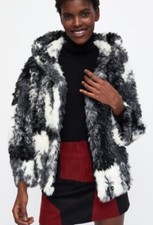 Ladies Bloggers Favourite Zara Black & White Faux Fur Hooded Jacket/coat Size M