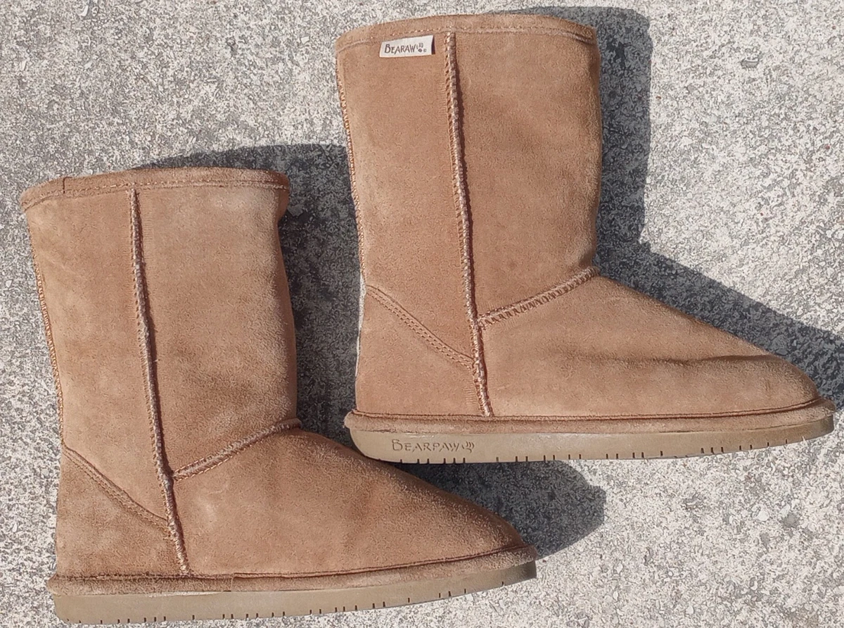 Bearpaw Emma Short 608W Womens Chestnut Suede Sheepskin Boots Size 8