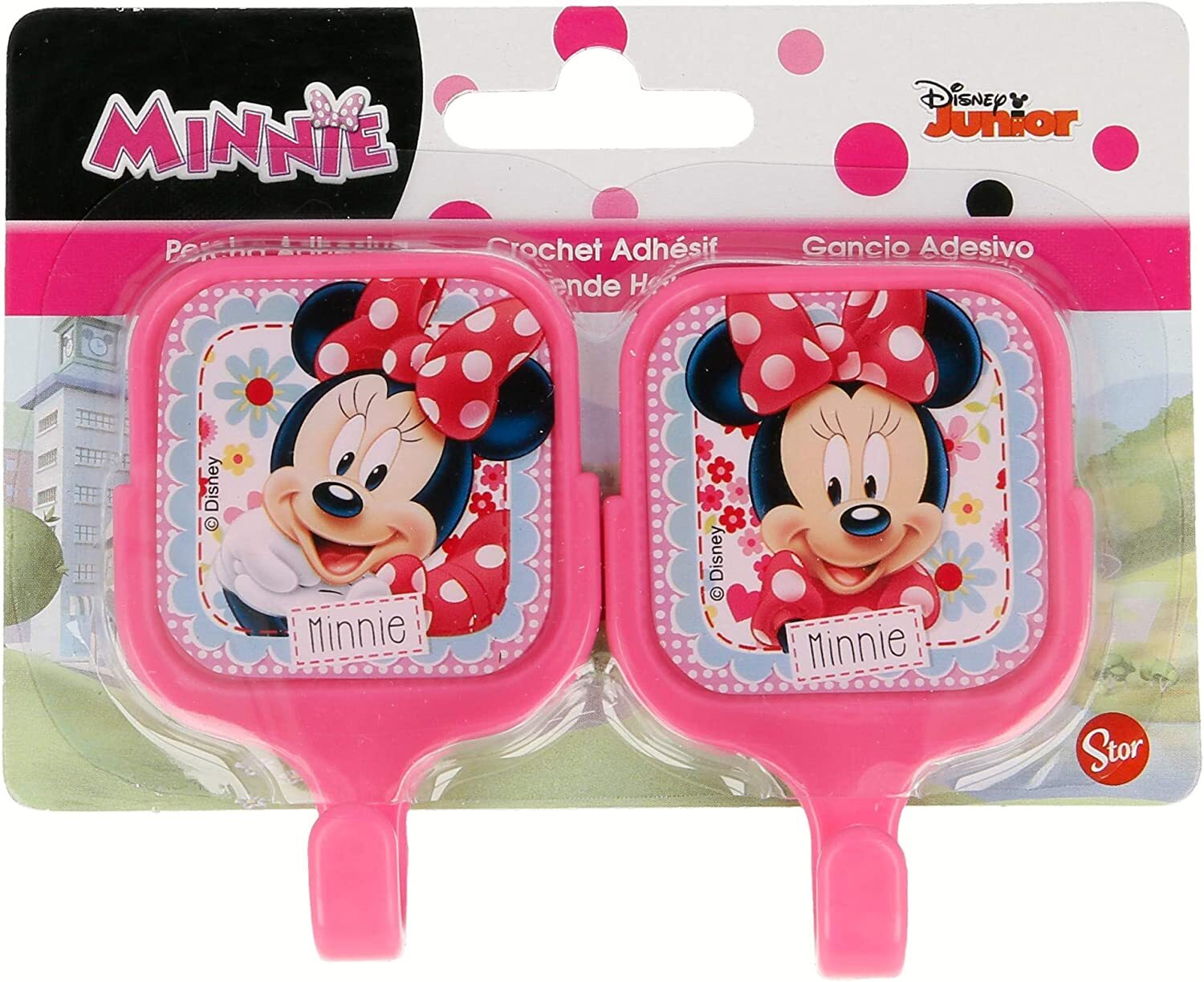 Stor Disney Minnie Set of 2 Square Plastic Adhesive Hanger Kids Bedroom Storage