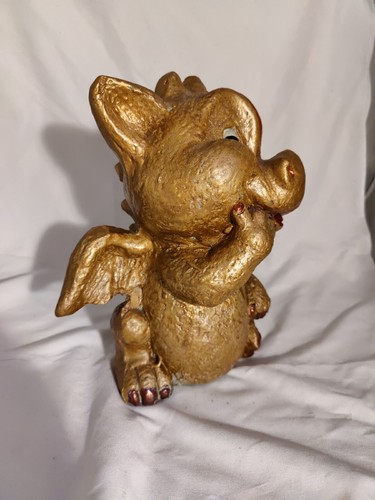 Niedliches Gold Baby Drache Putz Statue Ornament 9,5 Zoll hoch - Bild 6 von 10