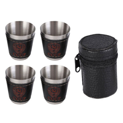 1 Set Leather Covered Outdoor Shot Measuring Cup Camping Mug Wine Cups