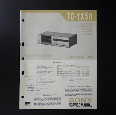 Original SONY TC-YX50 Cassette Deck Service Manual / Service Anleitung S18