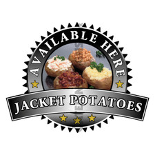 Jacket Potato Sold Here Sticker Black - Catering Sign Window Cafe Ice Cream Van