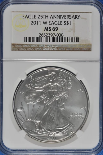 2011 W Burnished 1 OZ Silver American Eagle NGC MS 69 25th Anniversary 