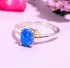 Dainty Opal Ring Rainbow Stone 925 Sterling Silver Engagement Rings Gift for Her