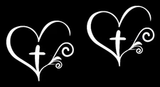 Christian Swirl Heart Cross White Vinyl Decal Car Truck Window Laptop Notebook
