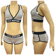 Victorias Secret PINK Set Cotton Racerback Crop Bralette & Boyshorts panty L 