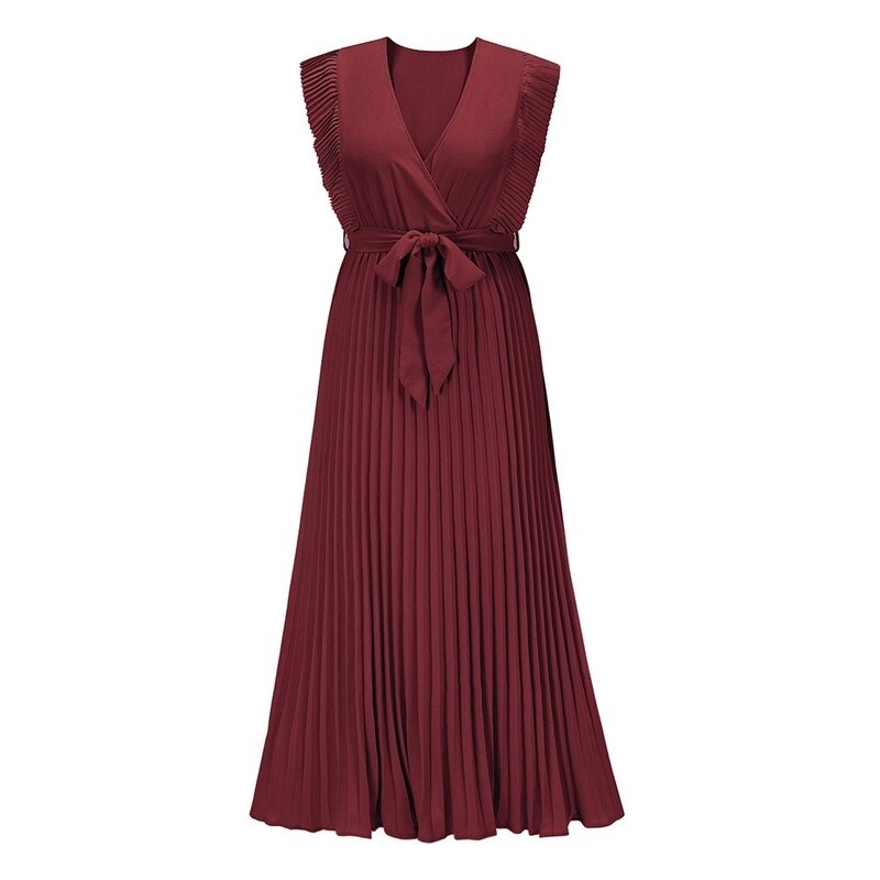 pleated chiffon summer dress Reflora Plus Size Multicolor Pleated Chiffon Maxi Dress Wedding Guest Party Semi Formal Random Print Flounce Sleeve Round Neck High Waist El,1XL